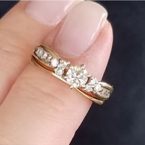 14K YG Set W/ 12 Diamonds WEDDING RING ENGAGEMENT ANNIVERSARY